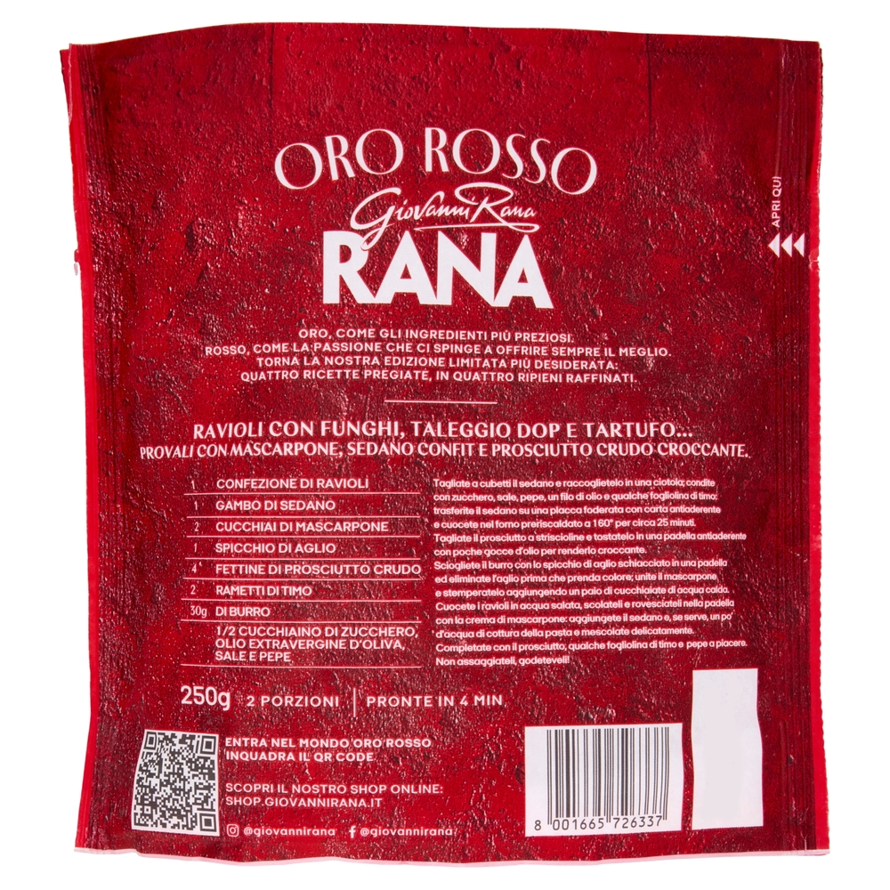 Giovanni Rana Oro Rosso Ravioli con Funghi, Taleggio DOP e Tartufo Nero 250 g